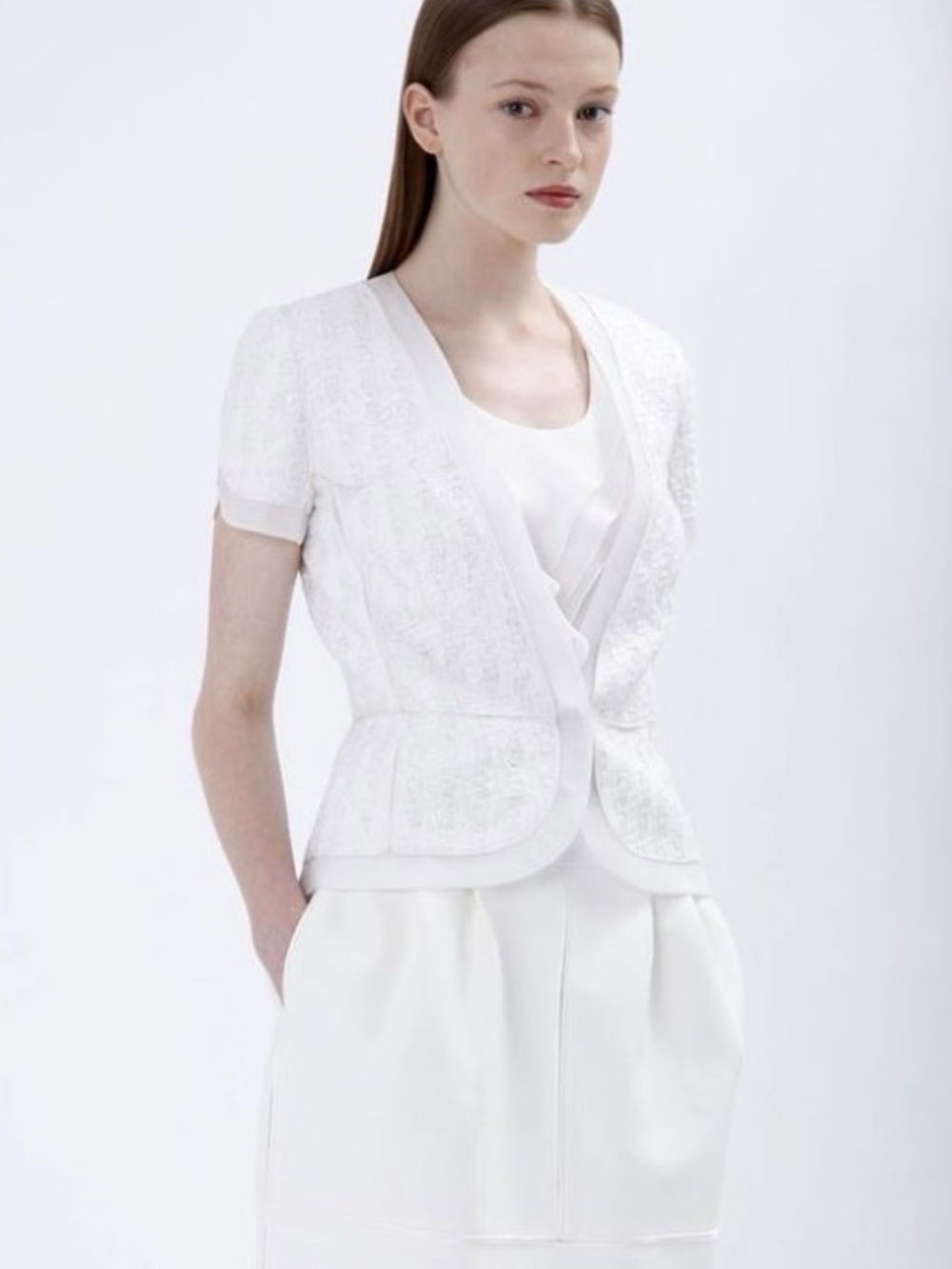 J. Mendel Resort 2010 Short-Sleeve Textured Tweed Peplum Blazer and Skirt Set
